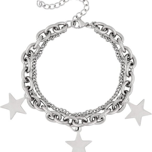 Y2K Star Bracelet Silver-tone Gothic Jewelry Gift for Women - Picture 1 of 6